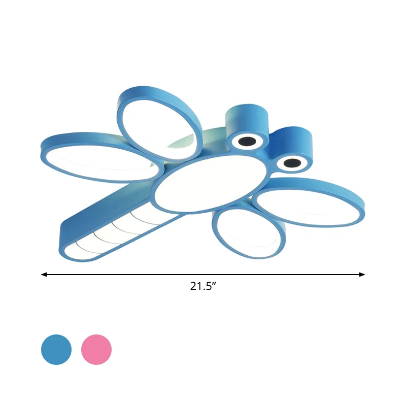 Eisen-Libellen-Unterputzleuchte, Cartoon-Rosa/Blaue LED-Deckenbeleuchtung warmem/weißem Licht avec base en bois