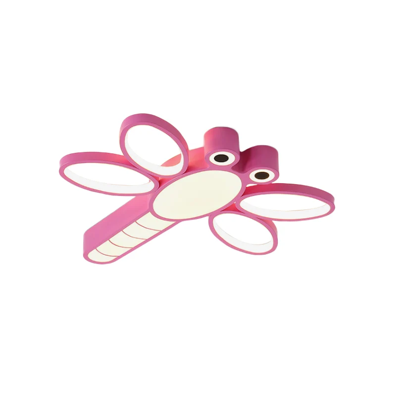 Eisen-Libellen-Unterputzleuchte, Cartoon-Rosa/Blaue LED-Deckenbeleuchtung warmem/weißem Licht avec base en bois