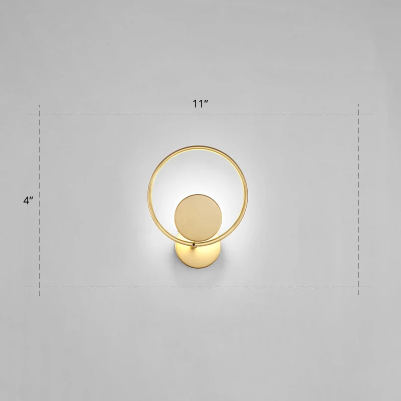 Guirlande lumineuse Applique LED ronde en métal, éclairage mural doré de Style Aisé pour chambre à coucher