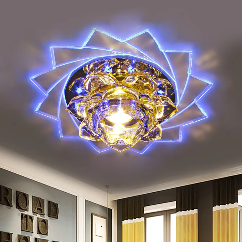 Guirlande lumineuse LED-K9-Kristall-Deckenleuchte, minimalistischer Stil, gelbe Lotus-Schlafzimmer-Unterputzleuchte lila/b...