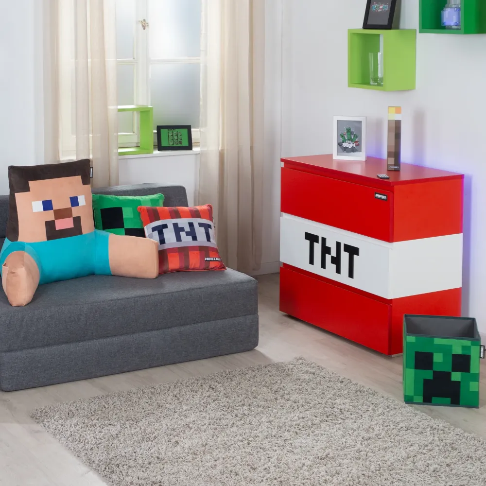 Kommode 'Minecraft' mit 3 Schubladen - LED Beleuchtung - Rot / Weiß avec télécommande