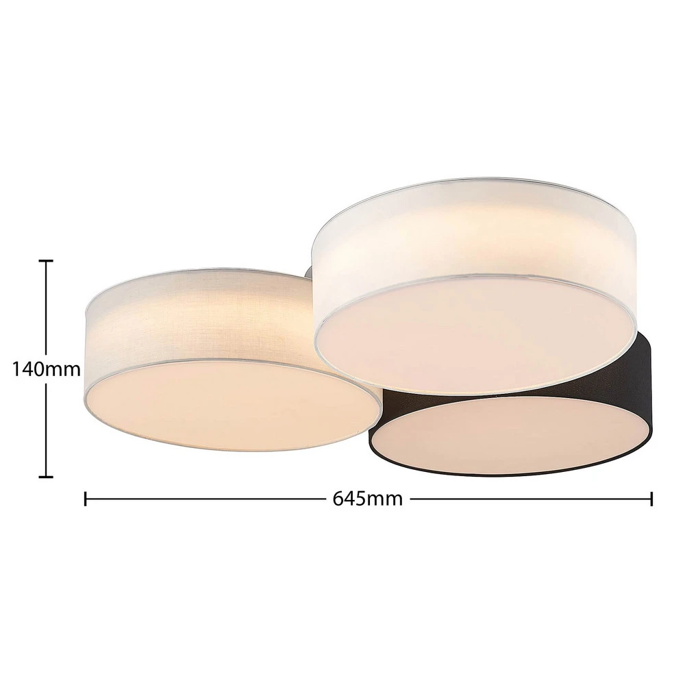 Lindby Janita Plafonnier LED, 3 lampes, tricolore avec base en bois