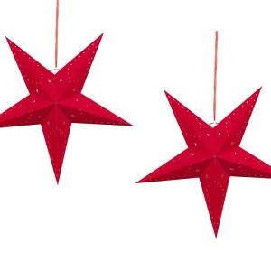 Lot de 2 étoiles décoratives LED 45 cm en papier velours rouge MOTTI