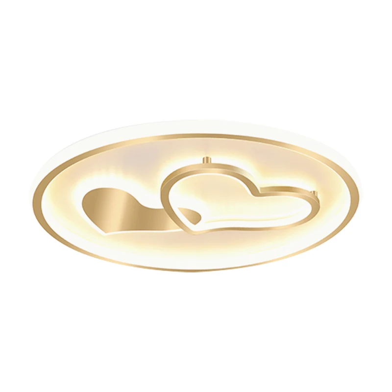 Loving Heart Plafonnier LED moderniste métallique pour chambre à coucher, plafonnier LED en or, 40,6 cm/49,5 cm de vaste