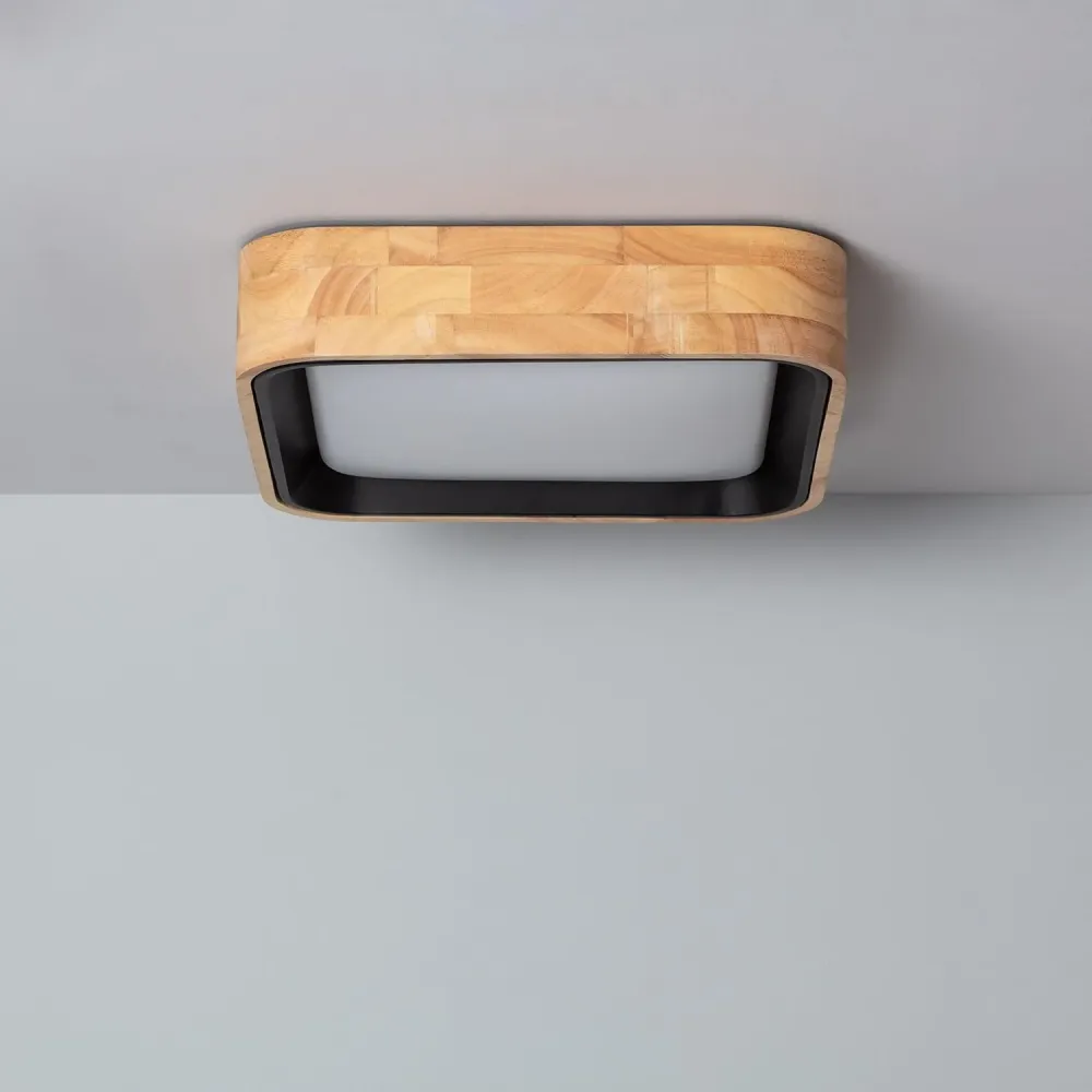 Luminaire Créatif Design Plafonnier carré bois LED 15W 370x370 mm avec CCT réglable Dari