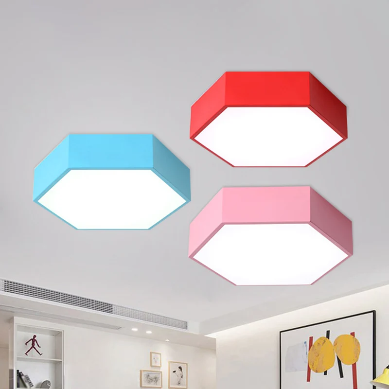 Luminaire à effet Éclairage LED encastré en forme d'hexagone, plafonnier acrylique minimaliste pour chambre d'enfant
