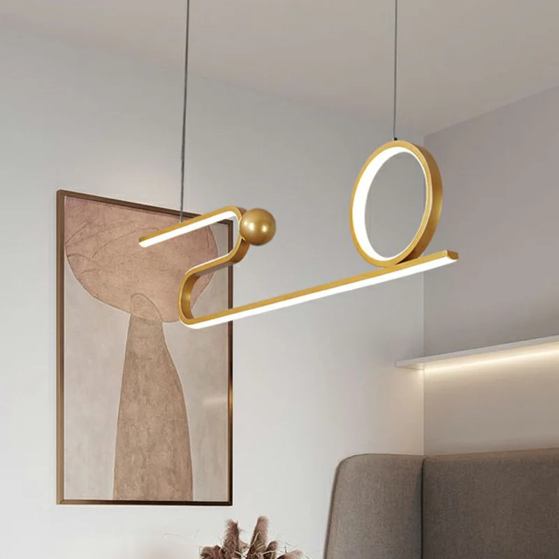 Luminaire en forme Lampe de plafond LED en métal de Style minimaliste, éclairage d'îlot linéaire doré, lampe suspendue pou...