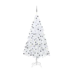 Lustre à cristaux Arbre de Noël artificiel avec LED et boules Blanc 210 cm VINYLE