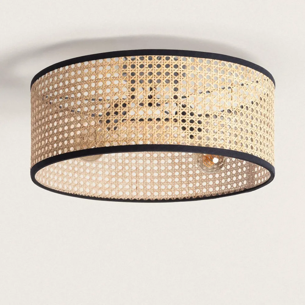 Lustre à cristaux Luminaire de plafond en rotin avec éclairage LED Huela