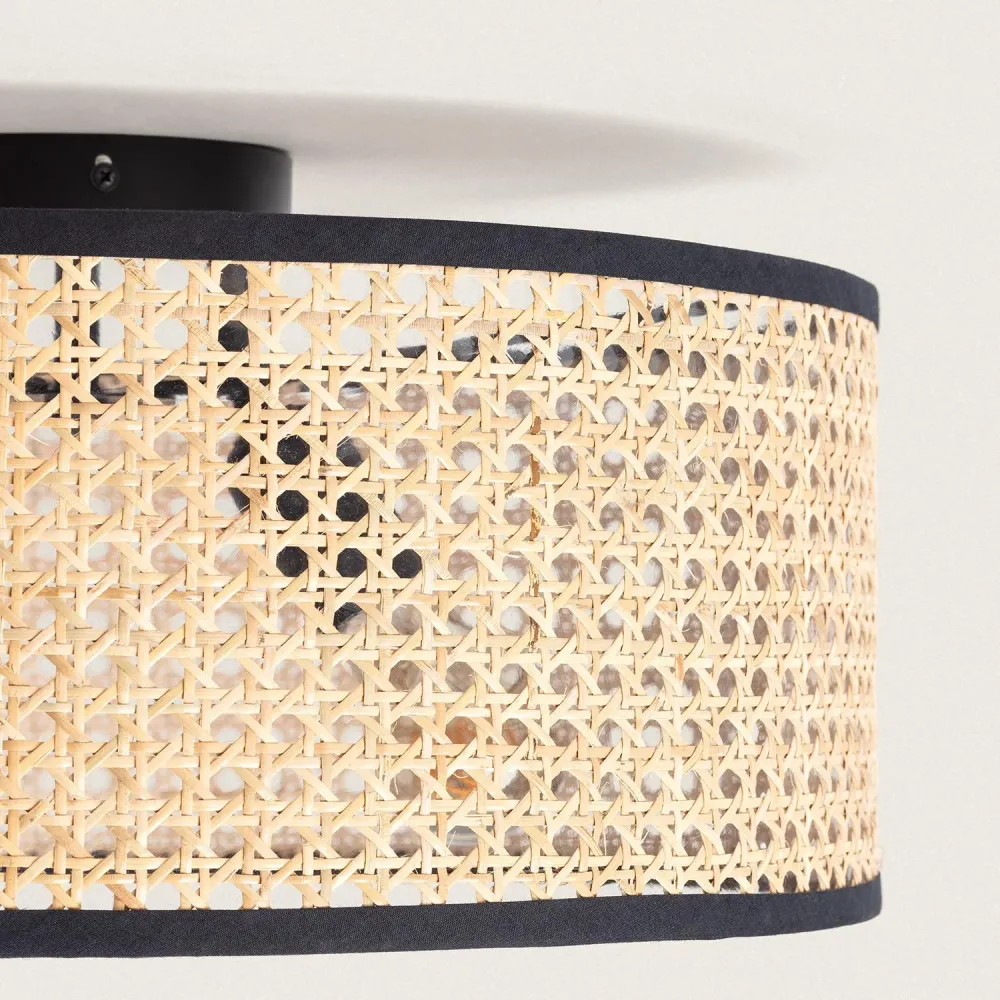 Lustre à cristaux Luminaire de plafond en rotin avec éclairage LED Huela