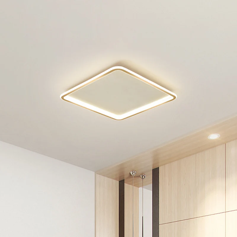 Lustre à cristaux Plafonnier carré extra fin doré, plafonnier LED minimaliste en acrylique, lumière blanche chaude/blanche...