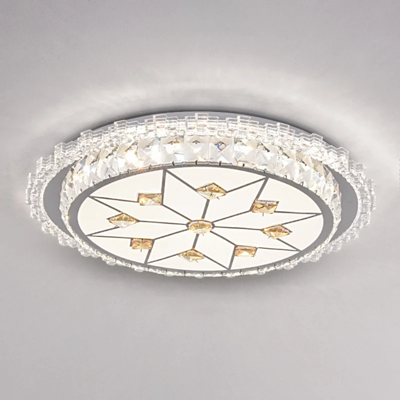 Lustre à cristaux Plafonnier encastré contemporain en cristal à LED rond pour chambre à coucher en acier inoxydable