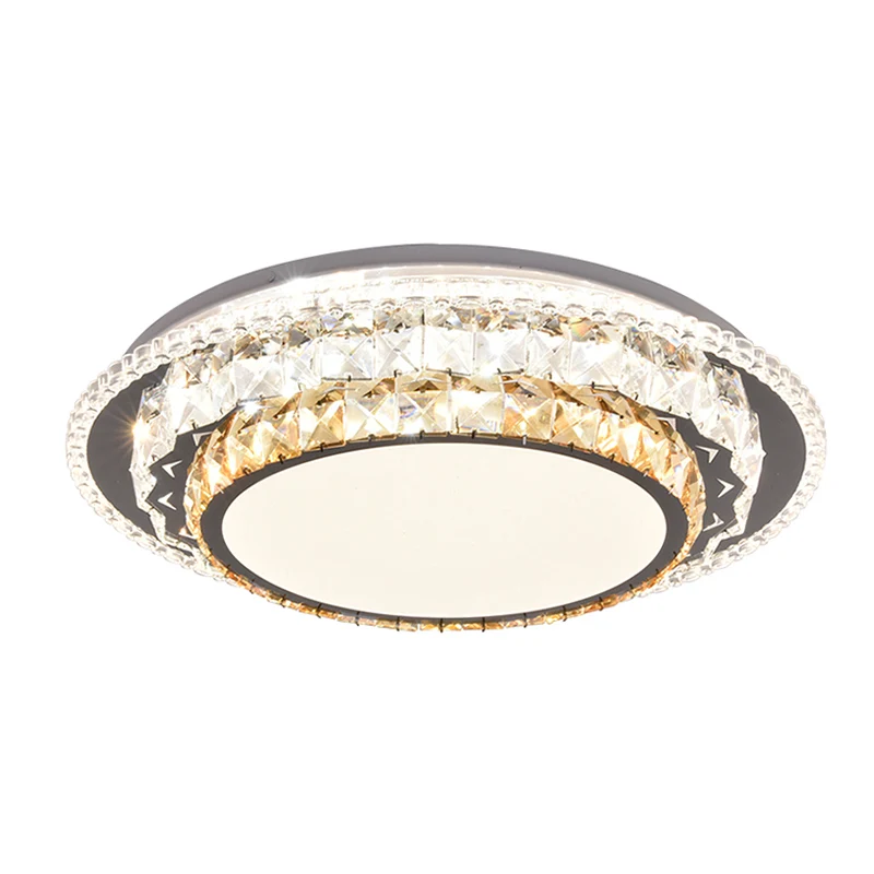 Lustre à cristaux Plafonnier encastré contemporain en cristal à LED rond pour chambre à coucher en acier inoxydable