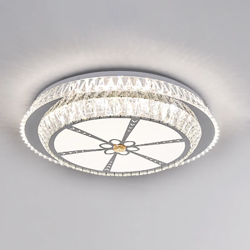 Lustre à cristaux Plafonnier encastré contemporain en cristal à LED rond pour chambre à coucher en acier inoxydable