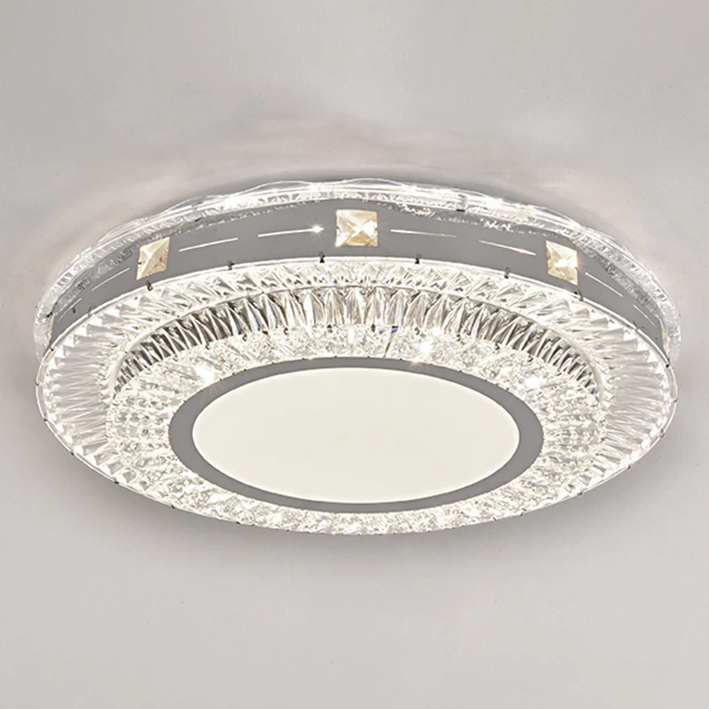 Lustre à cristaux Plafonnier encastré contemporain en cristal à LED rond pour chambre à coucher en acier inoxydable