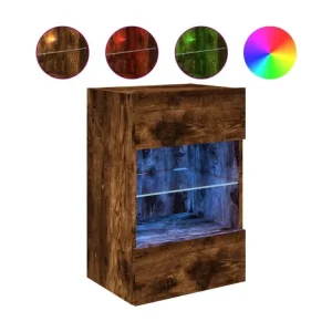 Meuble TV mural avec lumières LED chêne fumé 40x30x60,5 cm pour ambiance cosy