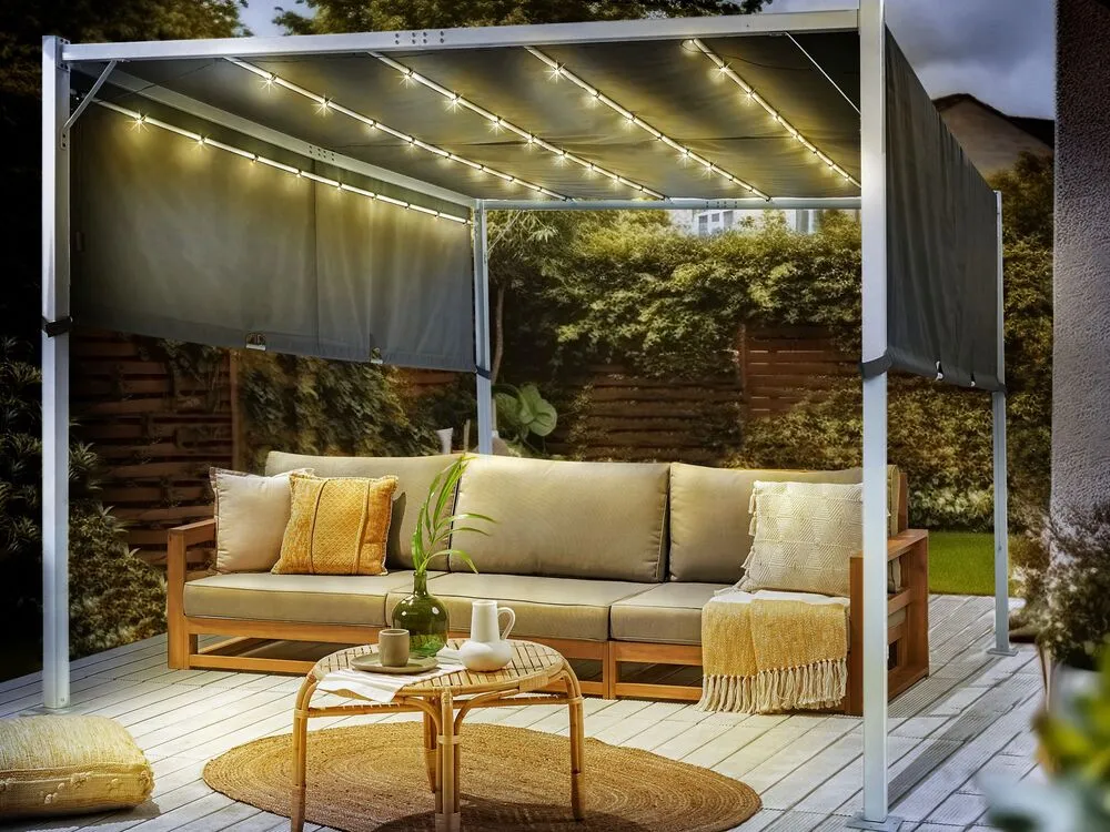 Pergola met LED-verlichting staal grijs 310 x 310 cm PARGA
