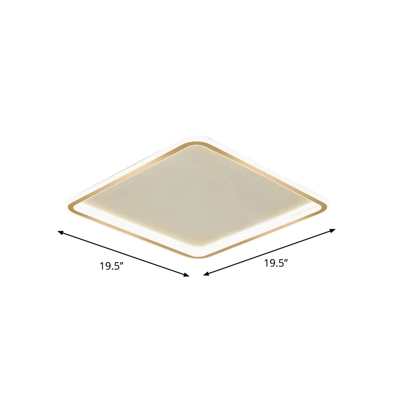 Plafonnier carré extra fin doré, plafonnier LED minimaliste en acrylique, lumière blanche chaude/blanche, largeur 16"/19,5...