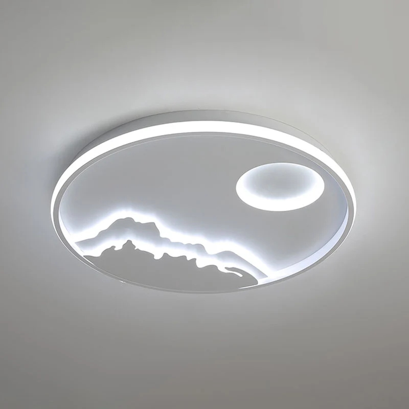 Plafonnier LED en acrylique avec anneau blanc, luminaire artistique avec décor de montagne avec télécommande