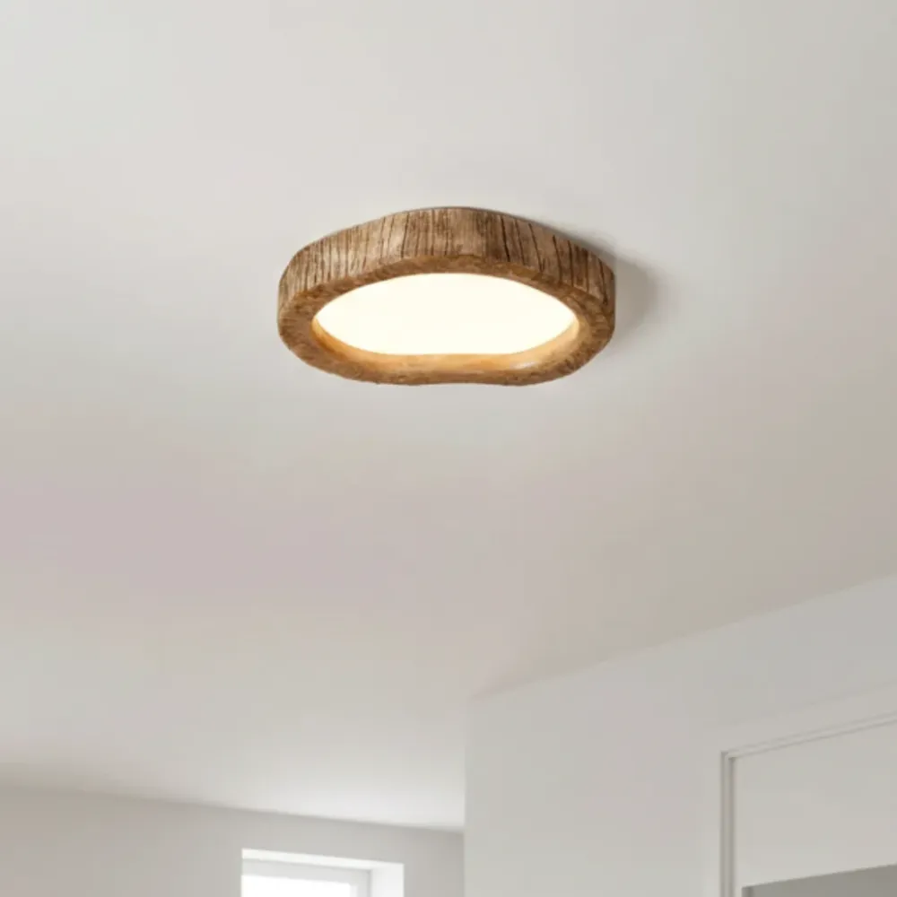 Plafonnier LED en Bois Naturel – Design Rustique pour Salon ou Chambre, Éclairage Moelleux 30-40 cm avec base en bois
