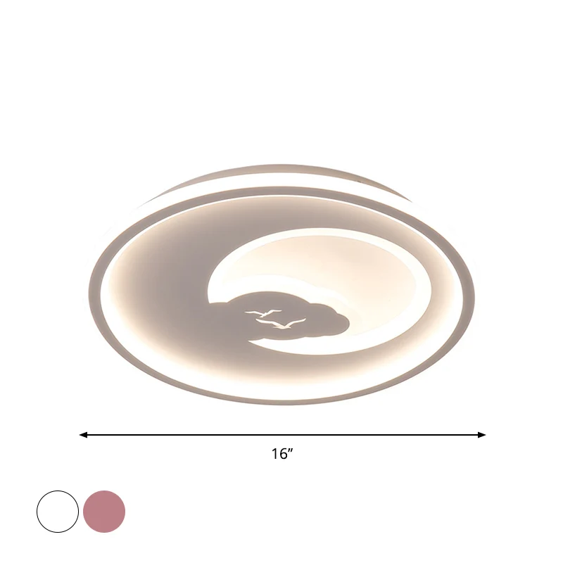 Plafonnier LED circulaire rose/blanc tendance 40,6 cm/49,5 cm de diamètre, plafonnier LED en acrylique avec motif lune et...