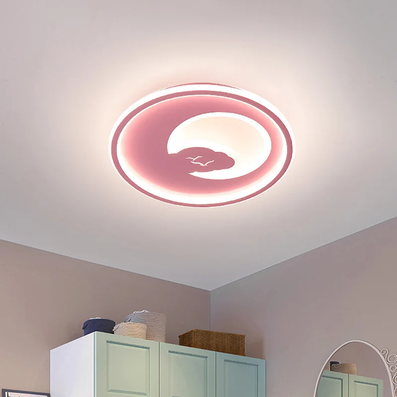 Plafonnier LED circulaire rose/blanc tendance 40,6 cm/49,5 cm de diamètre, plafonnier LED en acrylique avec motif lune et...