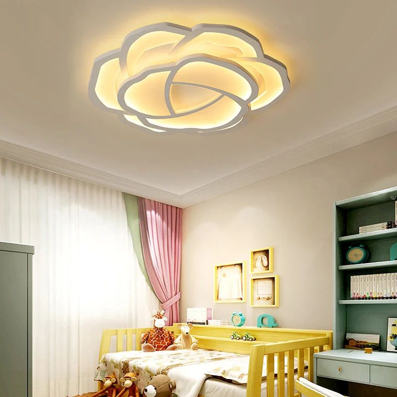 Plafonnier LED en forme de fleur pour chambre de bébé, en acrylique, novateur, joli plafonnier blanc