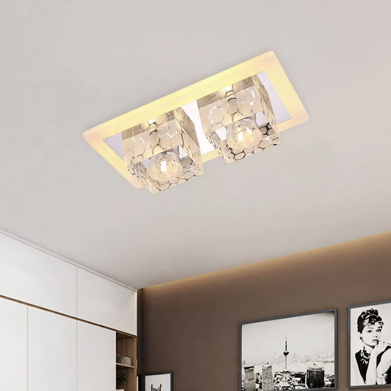 Plafonnier LED minimaliste en cristal dupliqué carré, luminaire décoratif de plafond, pour couloir, chrome, avec motif à p...