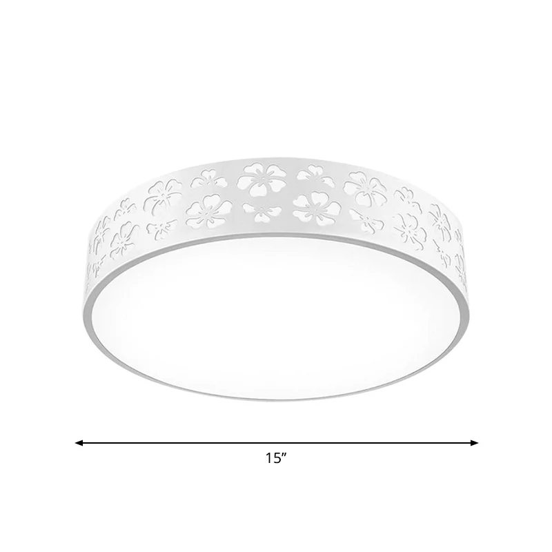Plafonnier LED moderne en métal à tambour de 15/19 pouces de généreux, encastré avec fleur découpée, lumière blanche/3 cou...