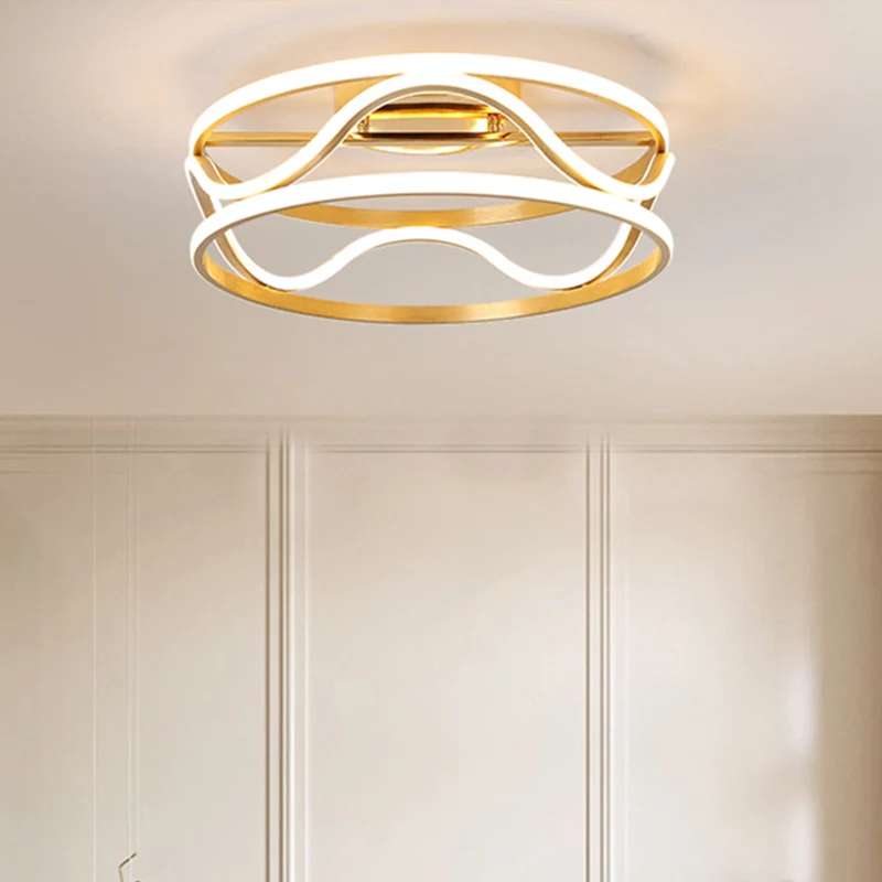 Plafonnier LED à montage encastré en forme de tambour modernisme en métal doré pour chambre à coucher en blanc chaud/blanc...
