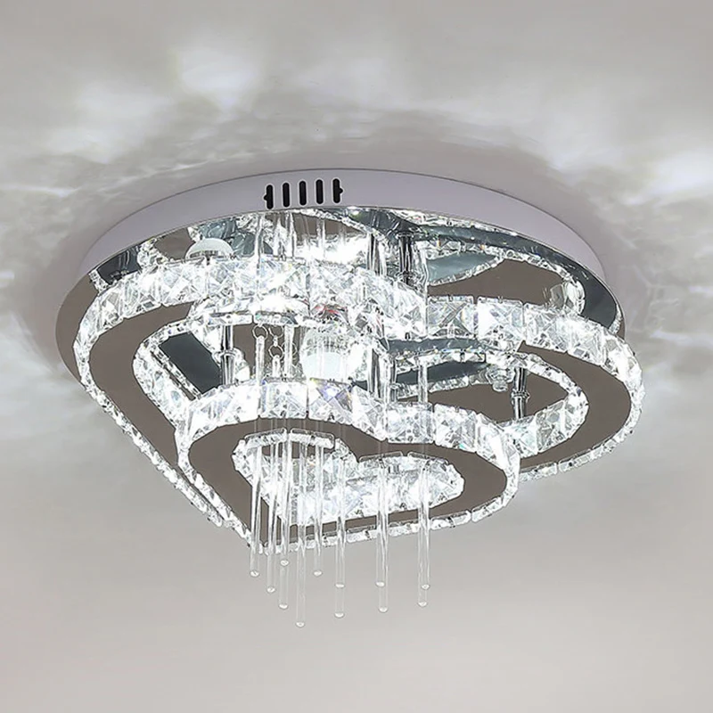 Plafonnier LED semi-encastré novateur en forme de cœur pour chambre à coucher en cristal taillé en argent - Installation F...