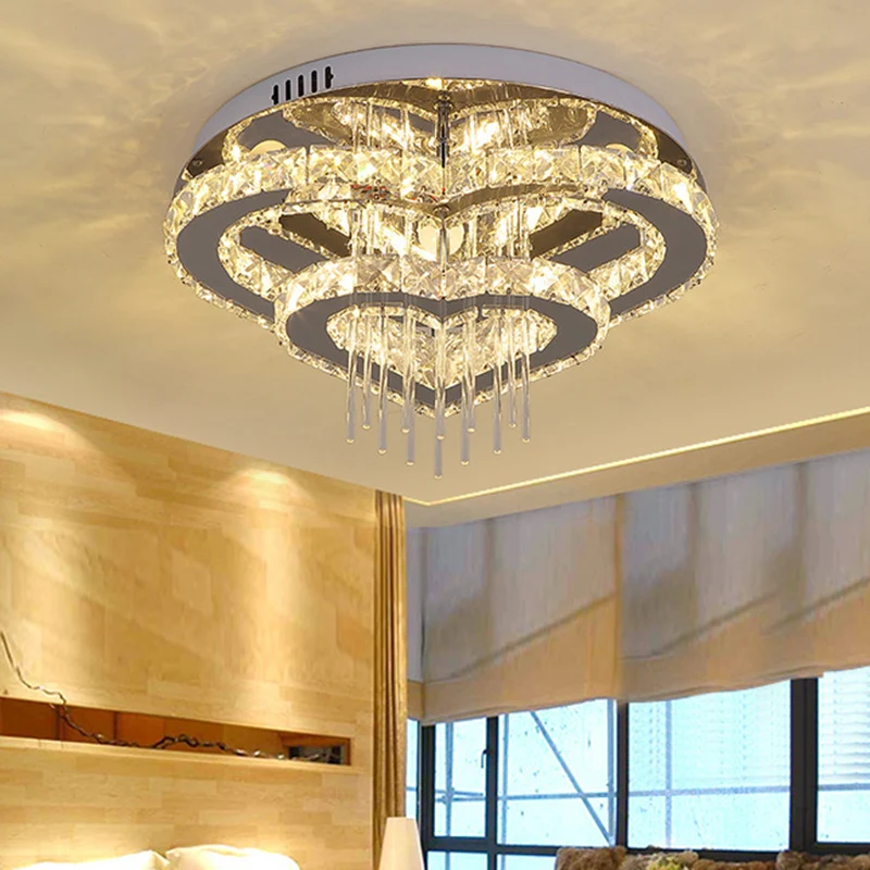 Plafonnier LED semi-encastré novateur en forme de cœur pour chambre à coucher en cristal taillé en argent - Installation F...