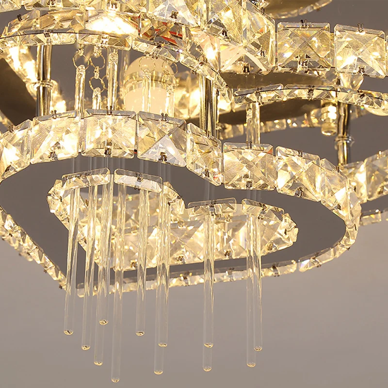 Plafonnier LED semi-encastré novateur en forme de cœur pour chambre à coucher en cristal taillé en argent - Installation F...