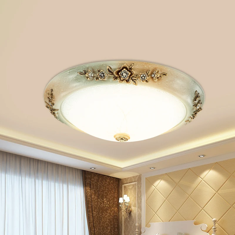 Plafonnier à LED de style ancestral en forme de dôme en verre laiteux de 13"/16"/19,5" W pour couloir, lumière blanc-marro...