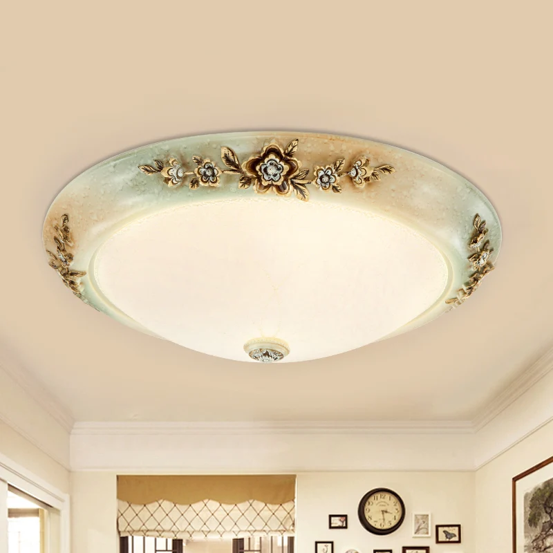 Plafonnier à LED de style ancestral en forme de dôme en verre laiteux de 13"/16"/19,5" W pour couloir, lumière blanc-marro...