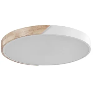 Plafonnier en métal LED ⌀ 51 cm blanc et bois évident PATTANI Éclairage chaud 2700K