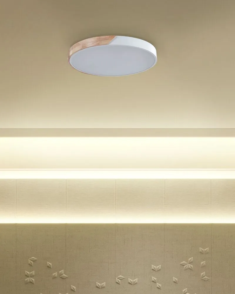 Plafonnier en métal LED ⌀ 51 cm blanc et bois évident PATTANI Éclairage chaud 2700K