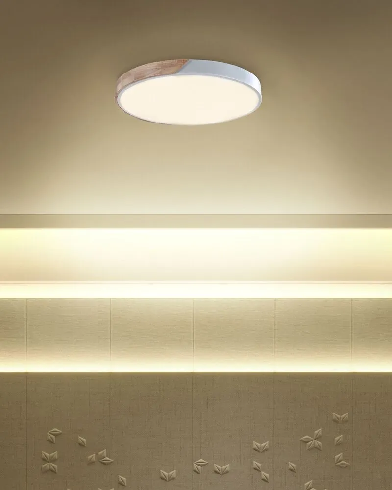 Plafonnier en métal LED ⌀ 51 cm blanc et bois évident PATTANI Éclairage chaud 2700K