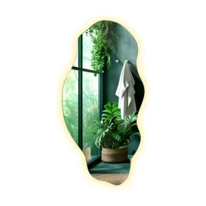 Projecteur à motifs Miroir mural suspendu éclairé par LED décoratif forme irrégulière 40 cm x 80 cm - lumière chaude