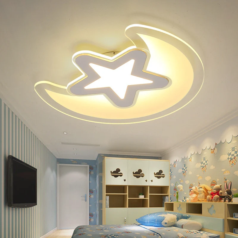 Projecteur à motifs Plafonnier LED en acrylique avec finition blanche, design actuel, lune et étoile, luminaire décoratif...