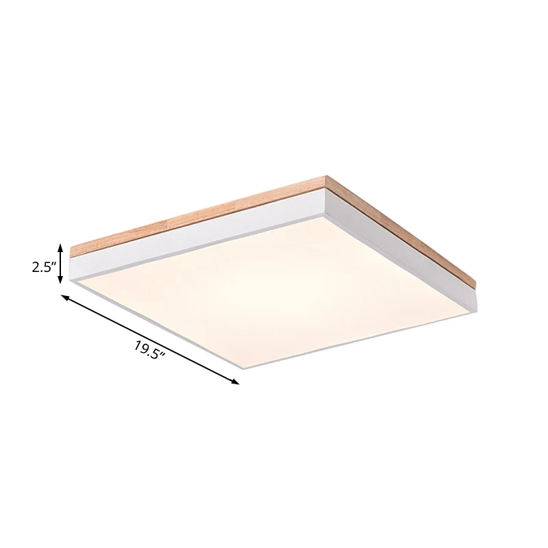 Quadratische Wohnzimmer-Deckenleuchte, nordische, stilvolle LED-Unterputzleuchte aus Acryl und Holz Weiß, 16"/19,5" Breite...