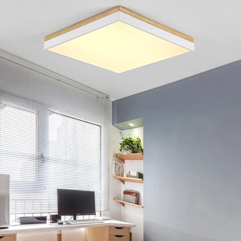 Quadratische Wohnzimmer-Deckenleuchte, nordische, stilvolle LED-Unterputzleuchte aus Acryl und Holz Weiß, 16"/19,5" Breite...