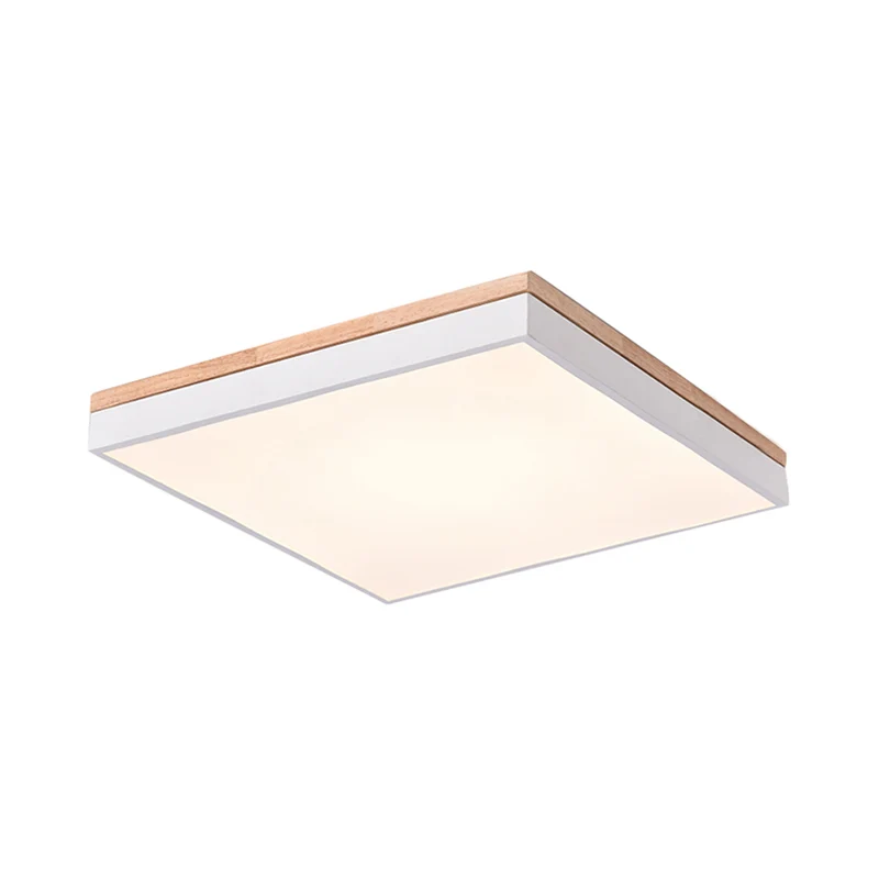 Quadratische Wohnzimmer-Deckenleuchte, nordische, stilvolle LED-Unterputzleuchte aus Acryl und Holz Weiß, 16"/19,5" Breite...