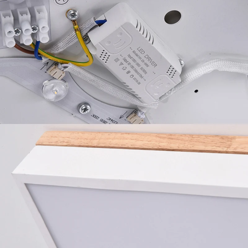 Quadratische Wohnzimmer-Deckenleuchte, nordische, stilvolle LED-Unterputzleuchte aus Acryl und Holz Weiß, 16"/19,5" Breite...
