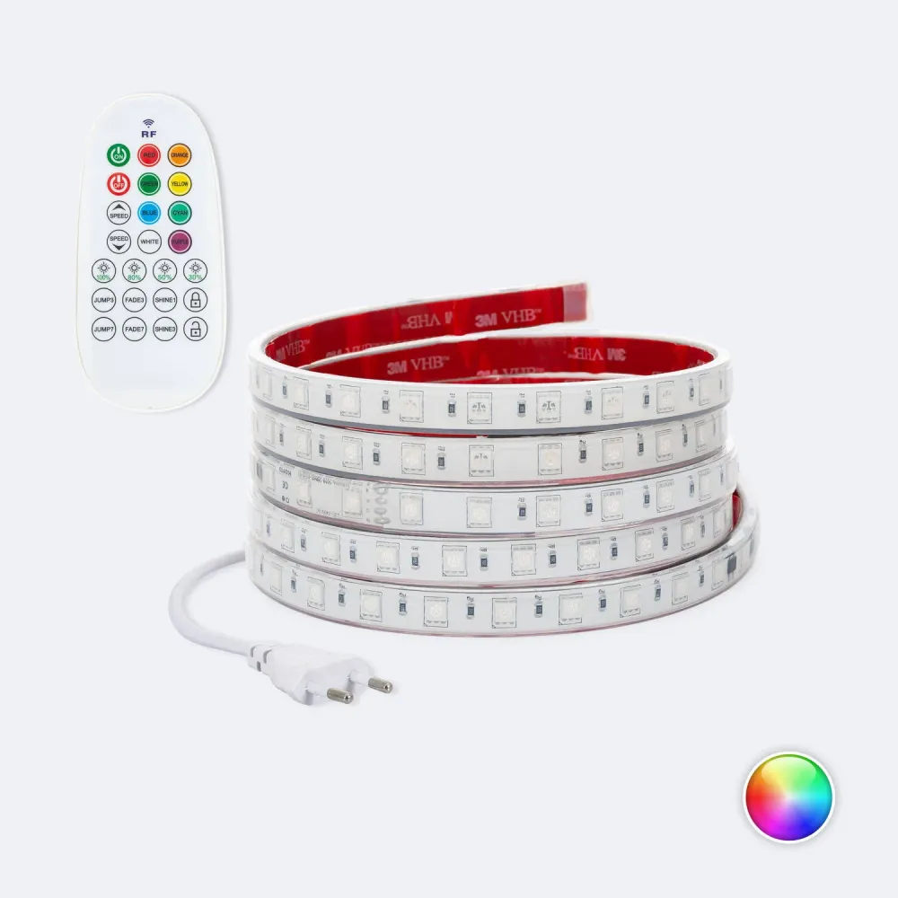 Ruban lumineux LED RGB 220V SMD5050 en silicone, adaptable, 60 LEDs/m, IP67, ajustable, largeur 12mm, découpe tous les mèt...