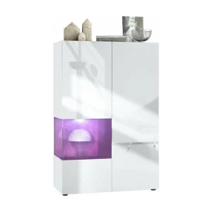 Vitrine Blanc Mat Et Brillant Insertion Mûre Laquée (lxhxp) : 91,5 X 136,5 X 37 Cm + LED Blanc en multicolore