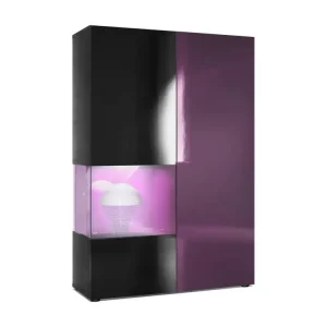 Vitrine Noir Mat, Brillant Et Mûre Laqué (lxhxp) : 91,5 X 136,5 X 37 Cm + LED avec télécommande