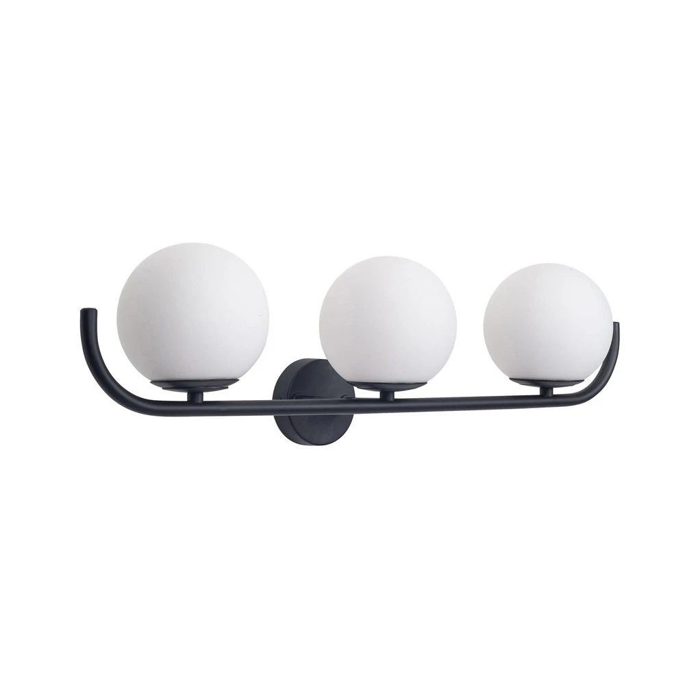 Cire pour bois brut Forlight applique murale Sfera Tripartite, noir, verre, largeur 58 cm