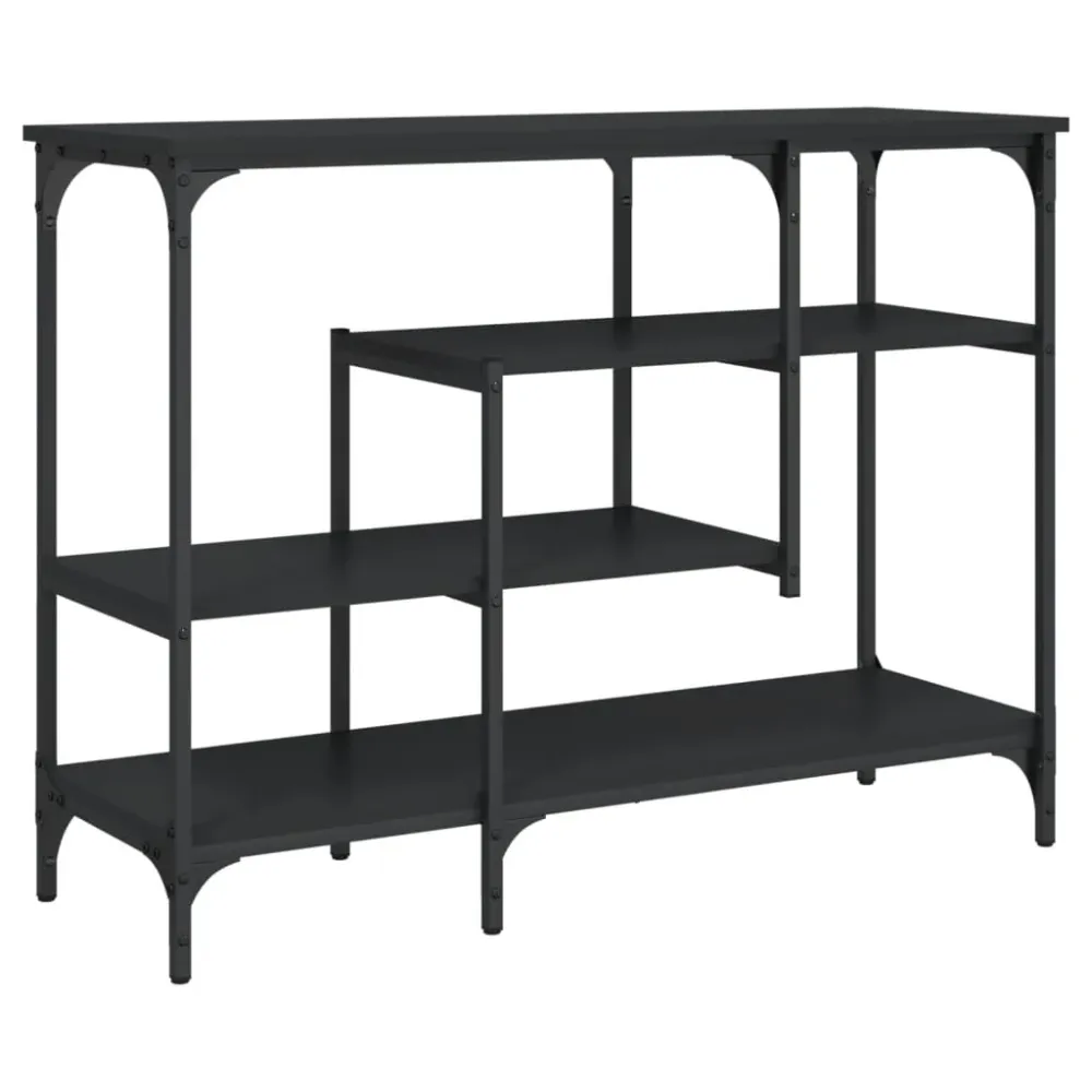 Table d'appoint console pratique avec étagères pour une entrée organisée 100 x 35 x 75 cm bois d'ingénierie et métal noir...