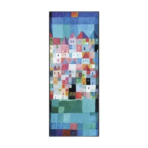 Professionnel Haute Performance Paillasson 75x120 COLOURFUL HOUSES TX Bleu OEKO TEX réalisé en Europe idéal pour l'en...